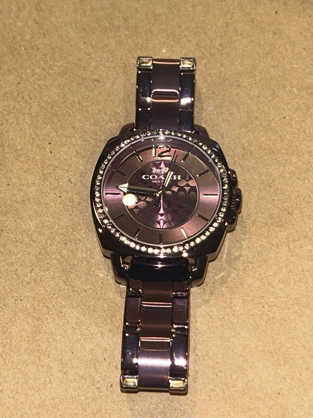 Coach Women's BRAND NEW Purple Diamond Accent Stainless Steel Bracelet Watch